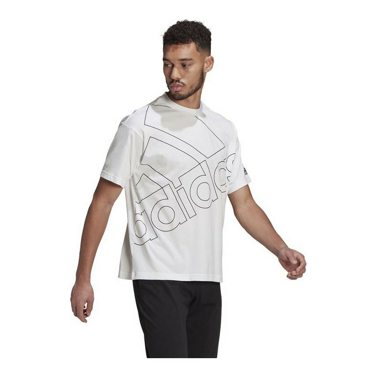 Camiseta de manga corta para hombre Adidas con logo gigante, color blanco.-10
