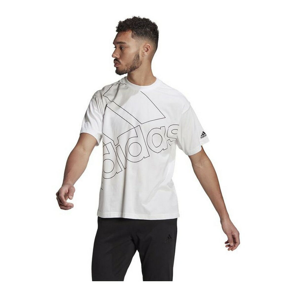 Camiseta de manga corta para hombre Adidas con logo gigante, color blanco.-9