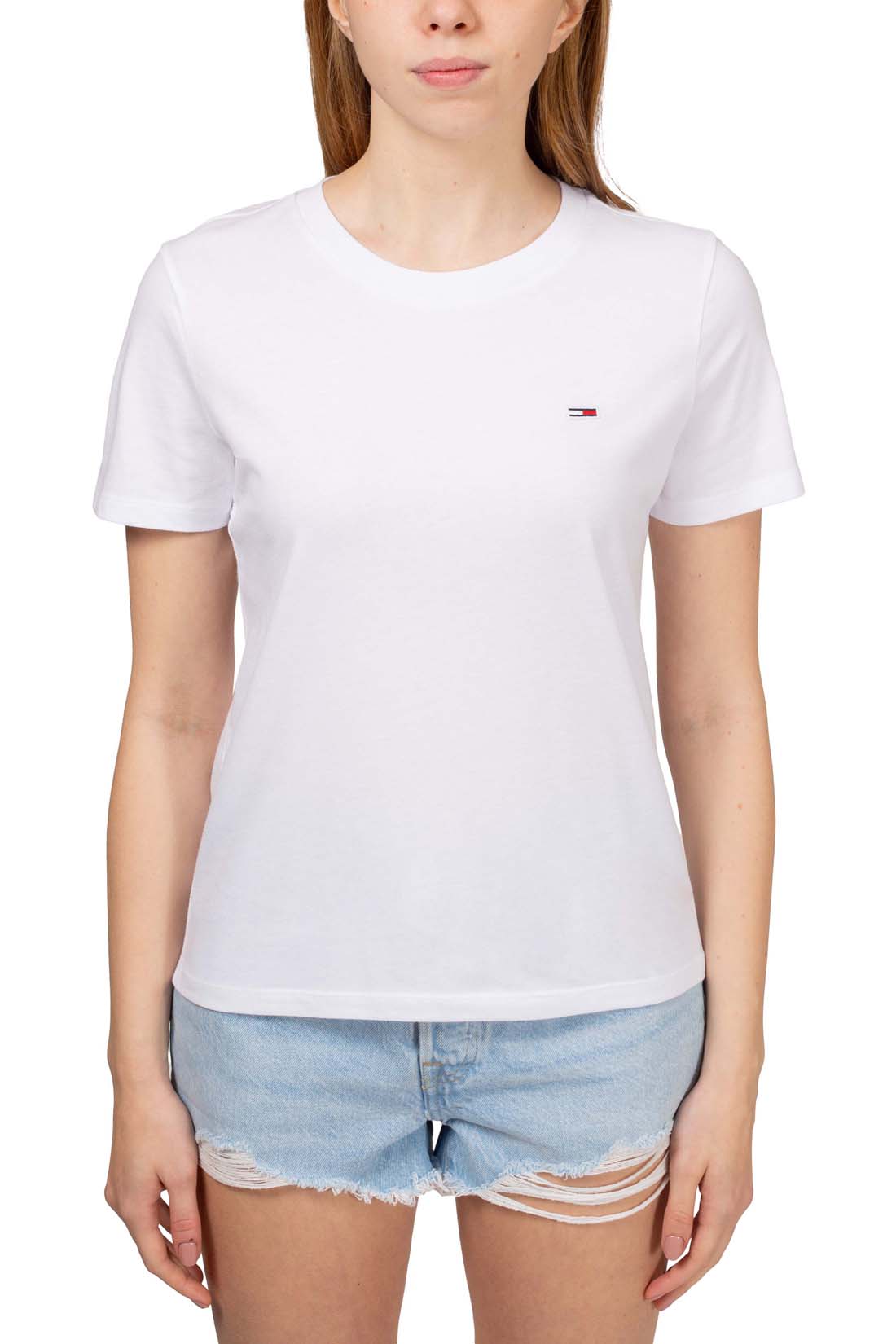 TOMMY JEANS - Women's regular T-shirt with flag embroidery  - Size M-21