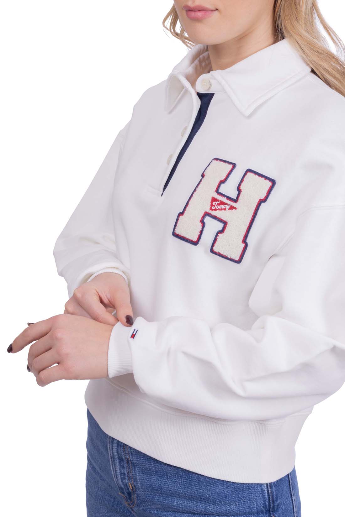 TOMMY JEANS - Women's summer polo sweatshirt with bouclé logo-0