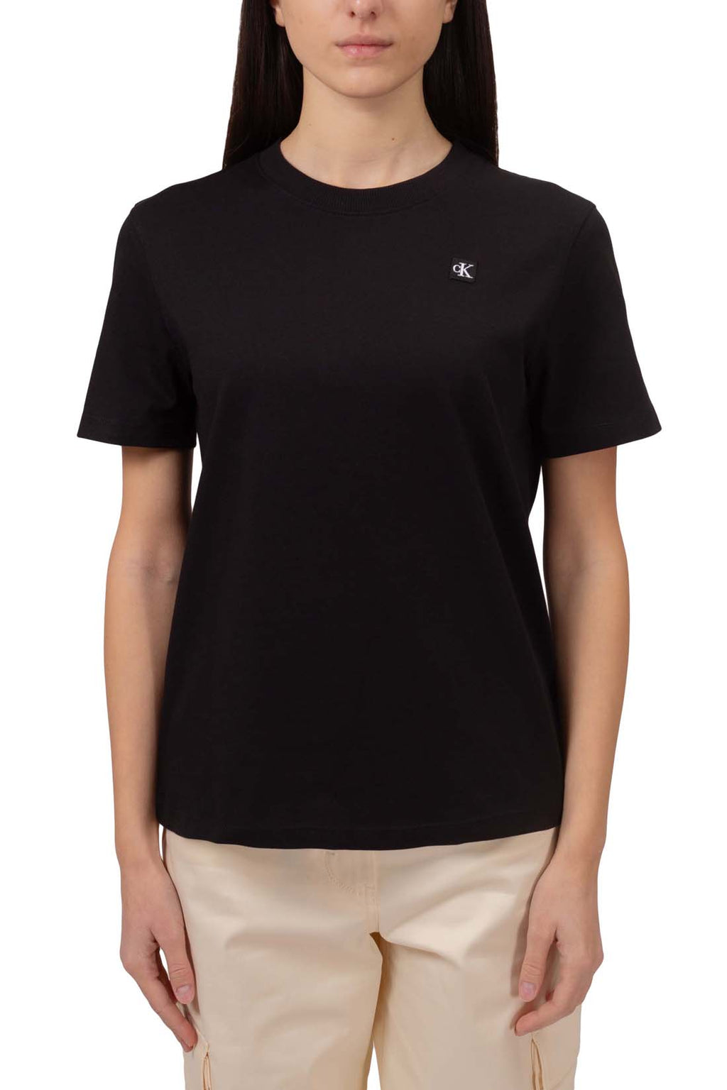 CALVIN KLEIN JEANS - Women's regular T-shirt with monogram patch  - Size L-5