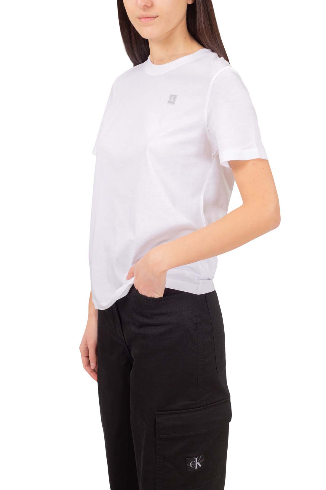 CALVIN KLEIN JEANS - Women's regular T-shirt with monogram patch  - Size L-11