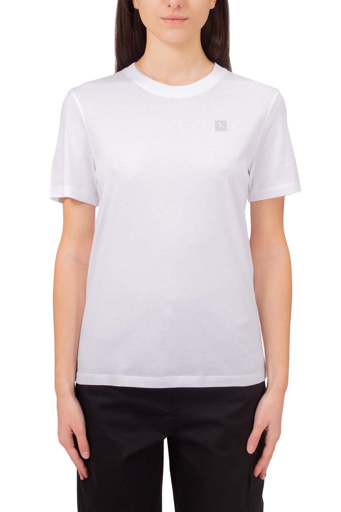 CALVIN KLEIN JEANS - Women's regular T-shirt with monogram patch  - Size L-13