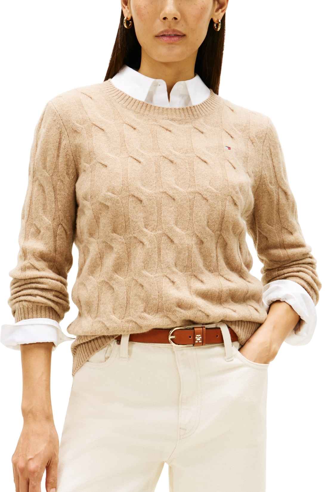 TOMMY HILFIGER - Women's cable pullover in recycled wool - Size L-5