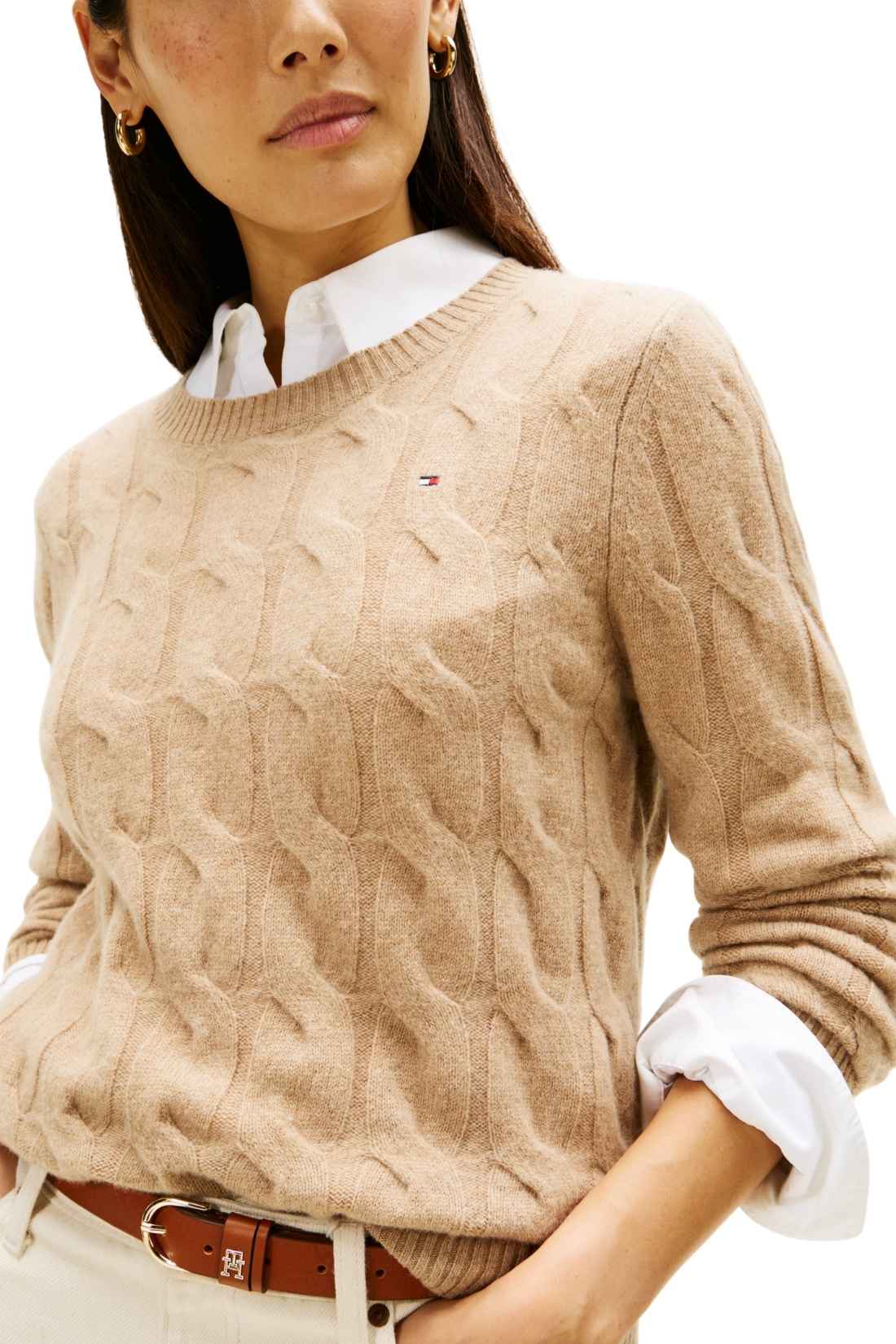 TOMMY HILFIGER - Women's cable pullover in recycled wool - Size L-8